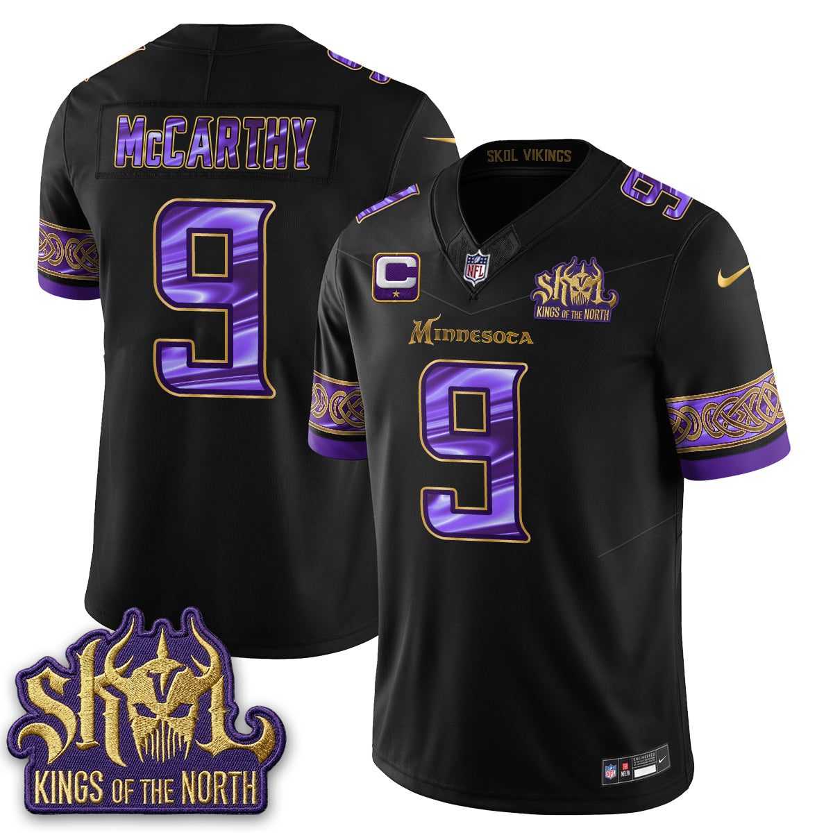 Minnesota Vikings Fangear Edition Warrior Skol Patch Vapor Jersey - Stitched