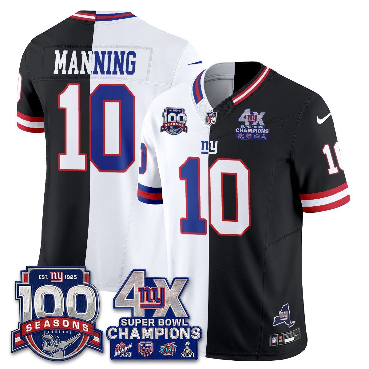 New York Giants 4X SBowl Split Edition Vapor Jersey - Stitched