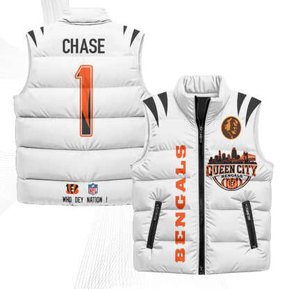 Cincinnati Bengals John Madden Patch Puffer Vest - Printed