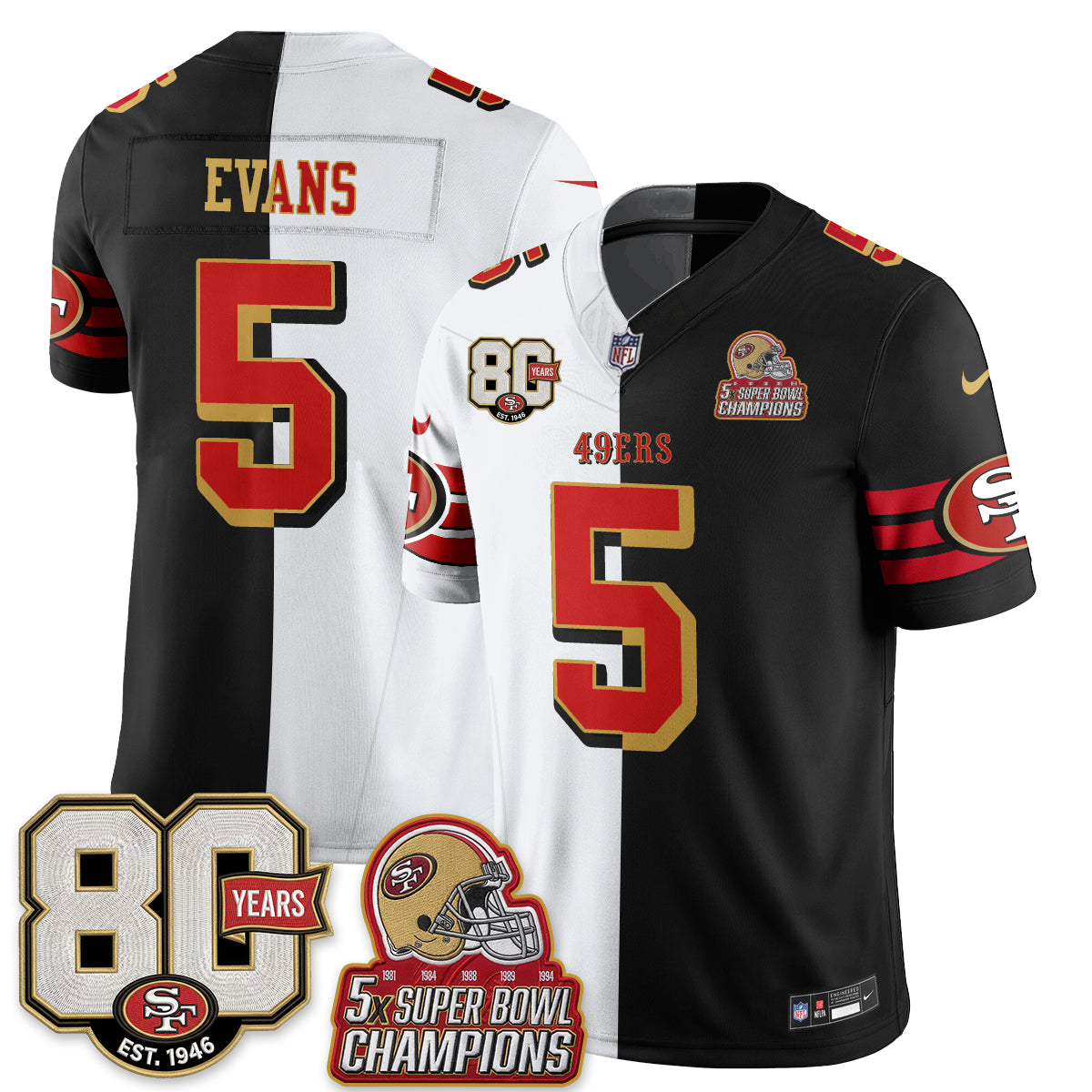 San Francisco 49ers Split Style Vapor Jersey - Stitched