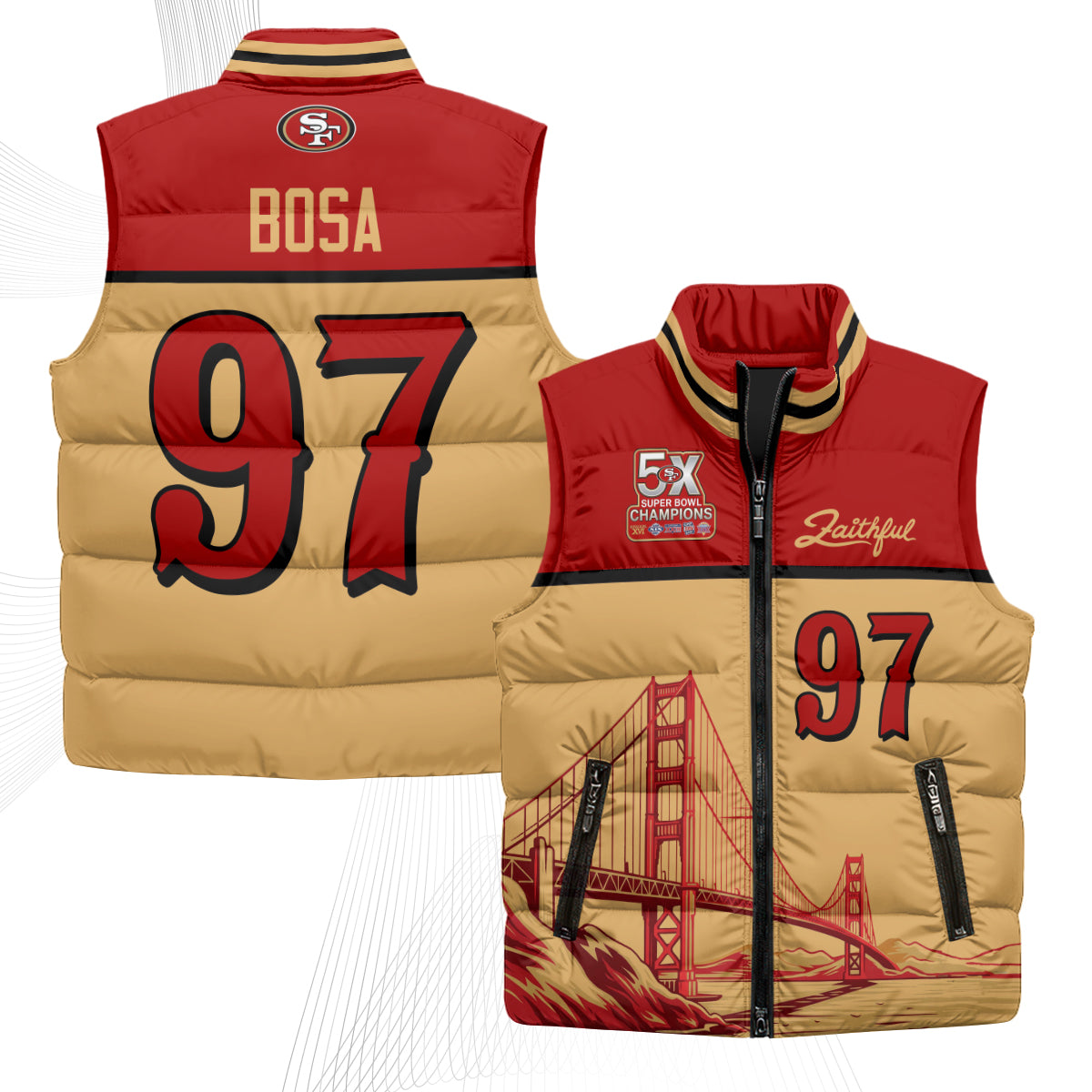 San Francisco 49ers Faithful Puffer Vest - Printed