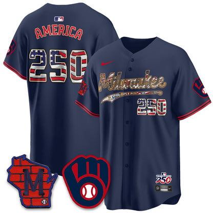 Milwaukee Brewers 2026 Independence Day USA Vapor Limited Jersey - Stitched