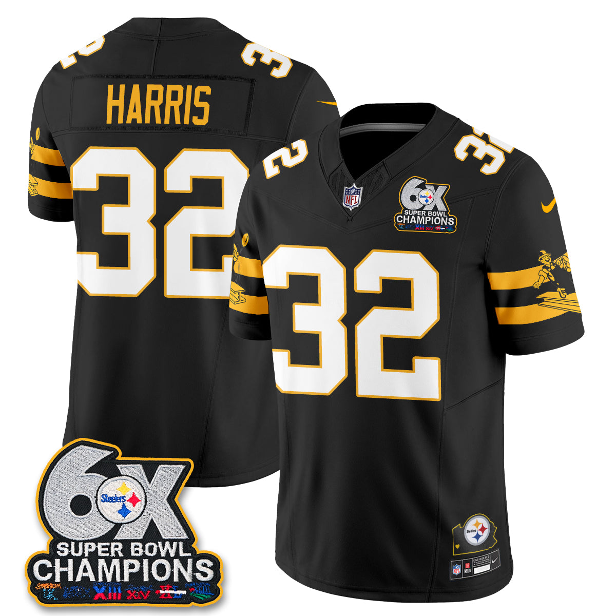 Pittsburgh Steelers 6X Champs Throwback V2 Vapor Jersey - Stitched
