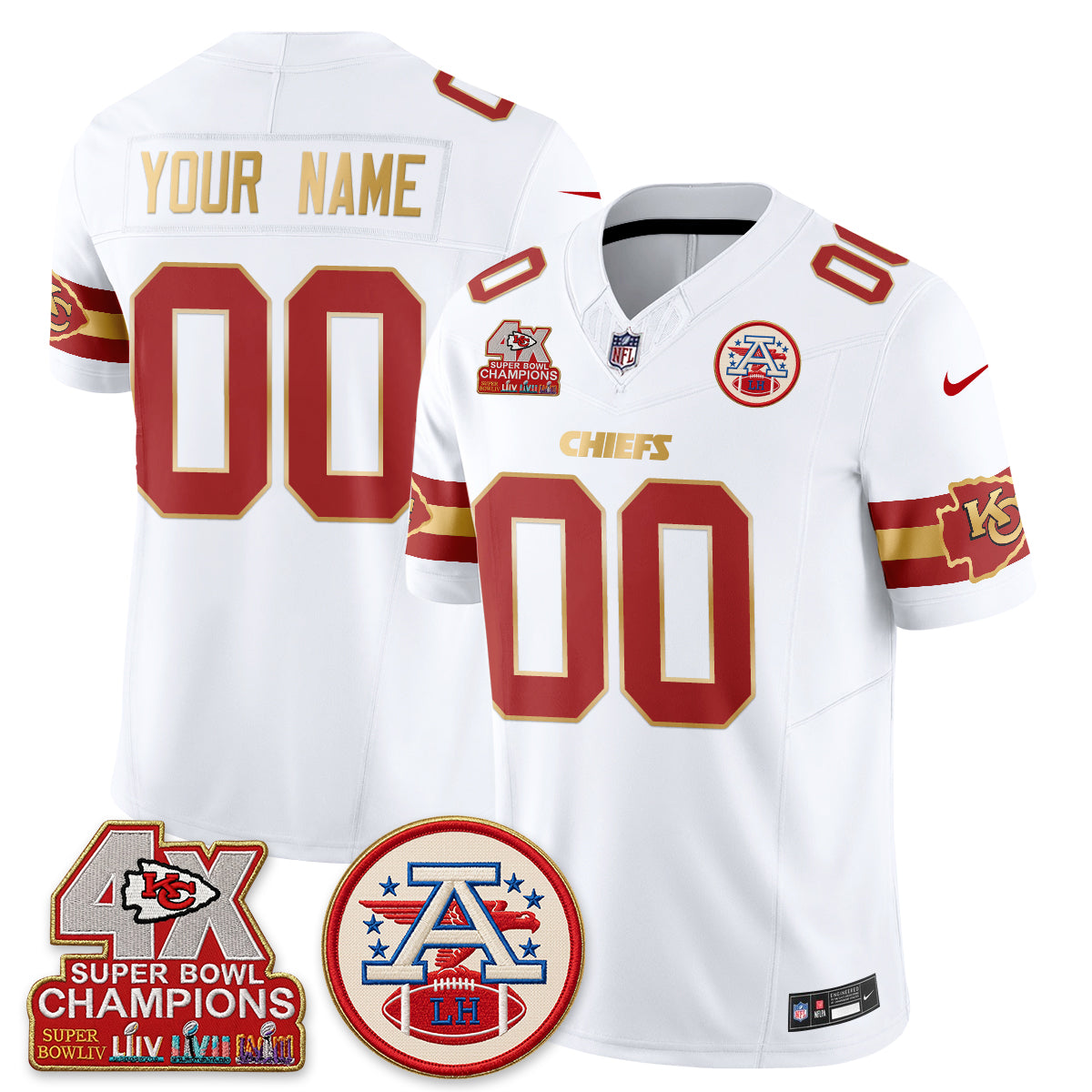 Kansas City Chiefs 4X Champs Gold Edition Vapor Custom Jersey - Stitched