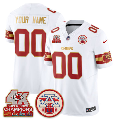 Kansas City Chiefs 4X Champs Gold Edition Vapor Custom Jersey - Stitched