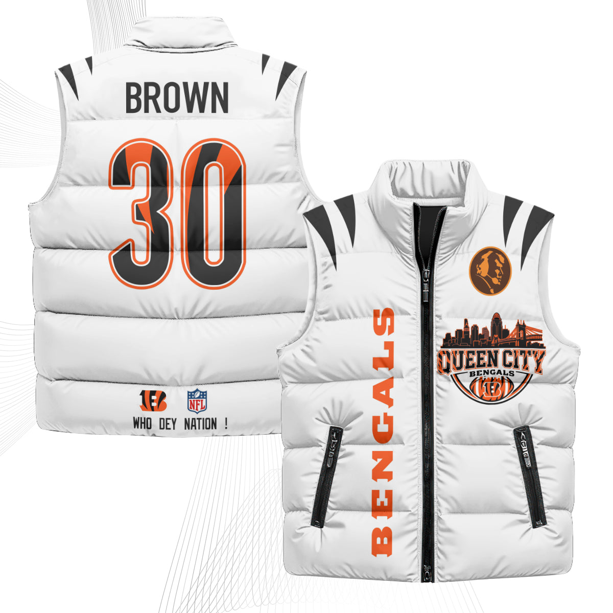 Cincinnati Bengals John Madden Patch Puffer Vest - Printed