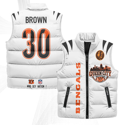 Cincinnati Bengals John Madden Patch Puffer Vest - Printed
