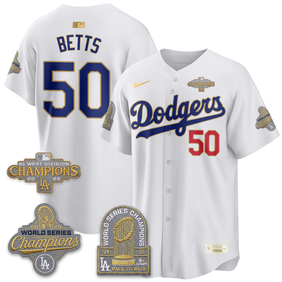Los Angeles Dodgers 2026 NL West Champs Gold Vapor Jersey- Stitched