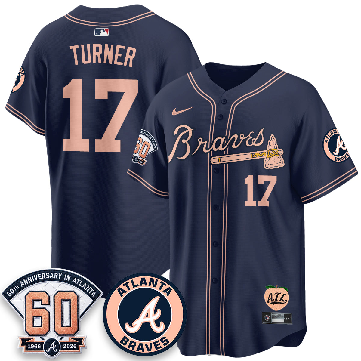 Atlanta Braves 60th Anniversary Peach Edition Vapor Premier Limited Jersey - All Stitched (1)
