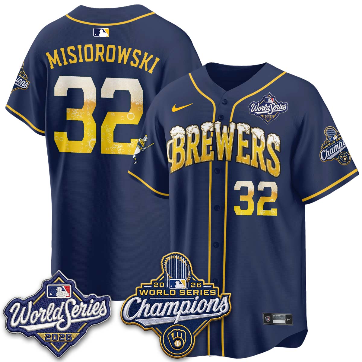 Milwaukee Brewers "Pitcher & Pint" 2026 WS Champions Vapor Jersey - Stitched
