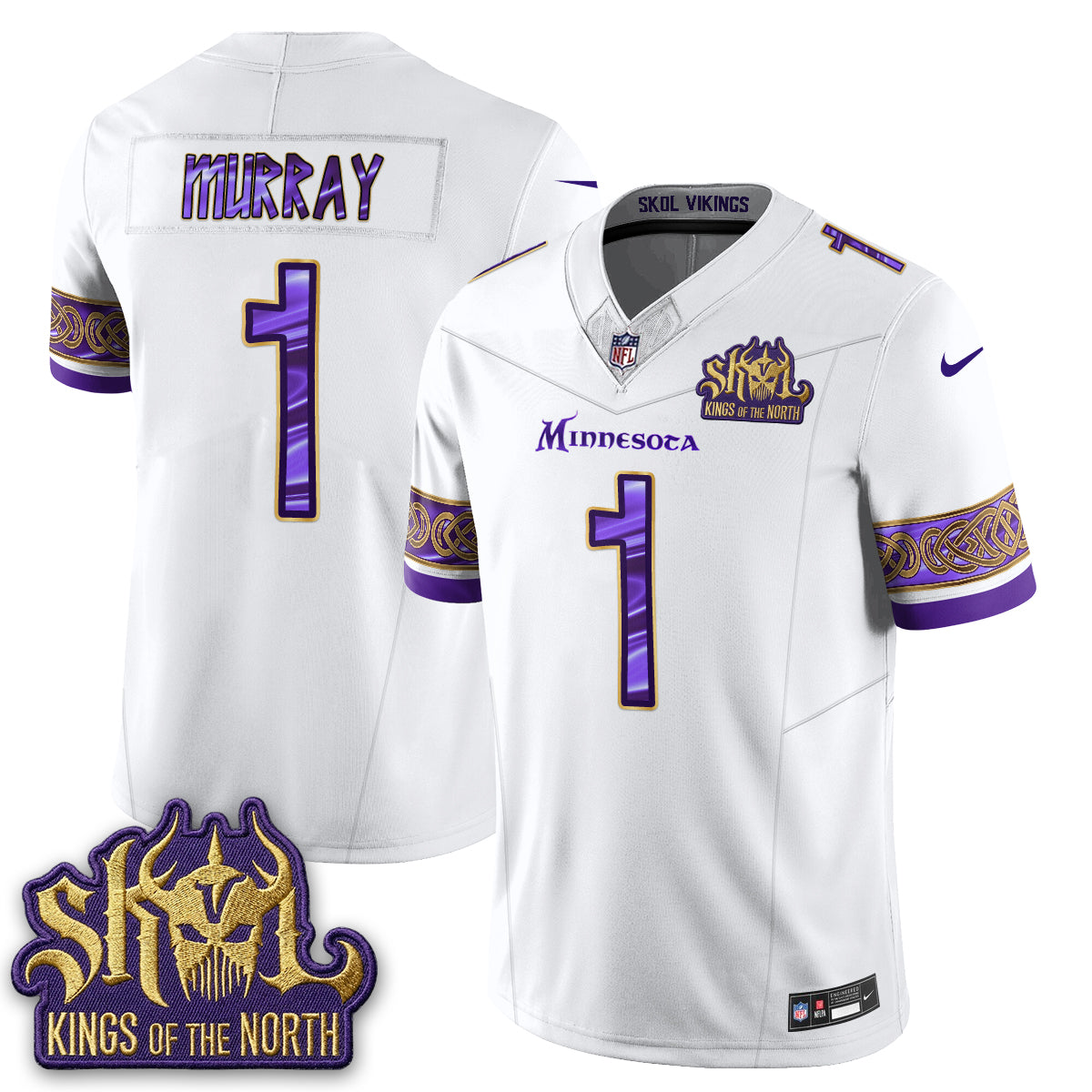 Minnesota Vikings Fangear Edition Warrior Skol Patch Vikings Font Vapor Jersey - Stitched