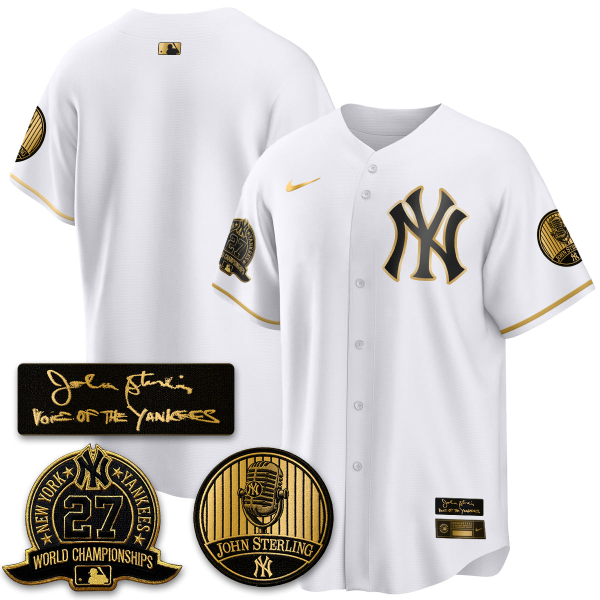 NYY John Sterling Tribute Patch Limited Gold Jersey - Stitched
