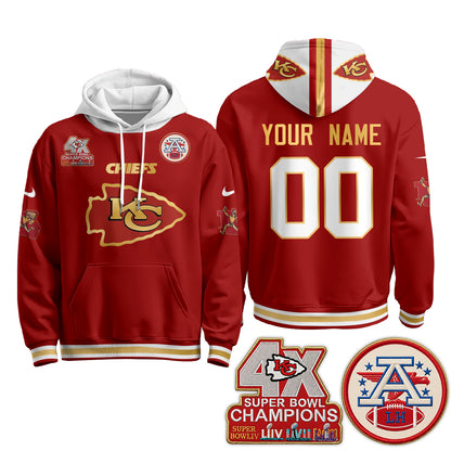 Kansas City Chiefs 4X Champs Gold Edition Custom Hoodie - Stitched