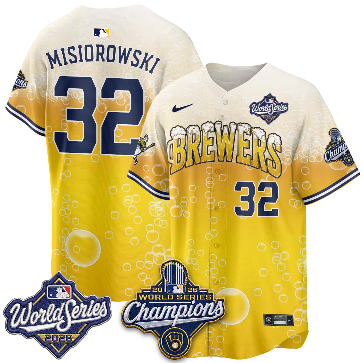Milwaukee Brewers "Pitcher & Pint" 2026 WS Champions Vapor Jersey - Stitched
