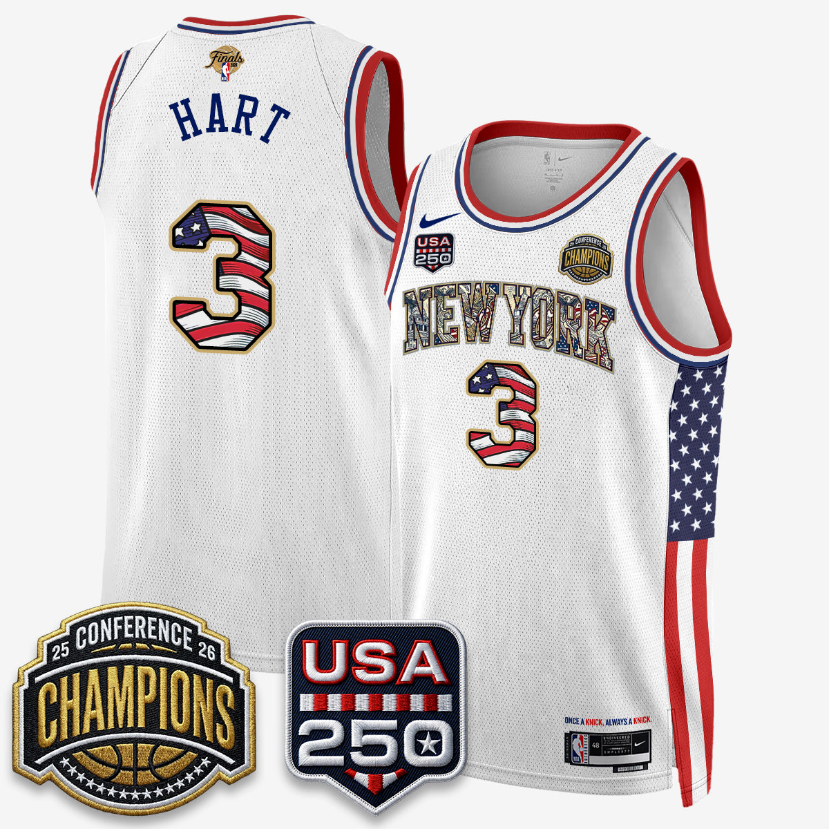 New York Knicks 2026 NBA Eastern Conference Champions x Fourth of July Vapor Jersey - Stitched