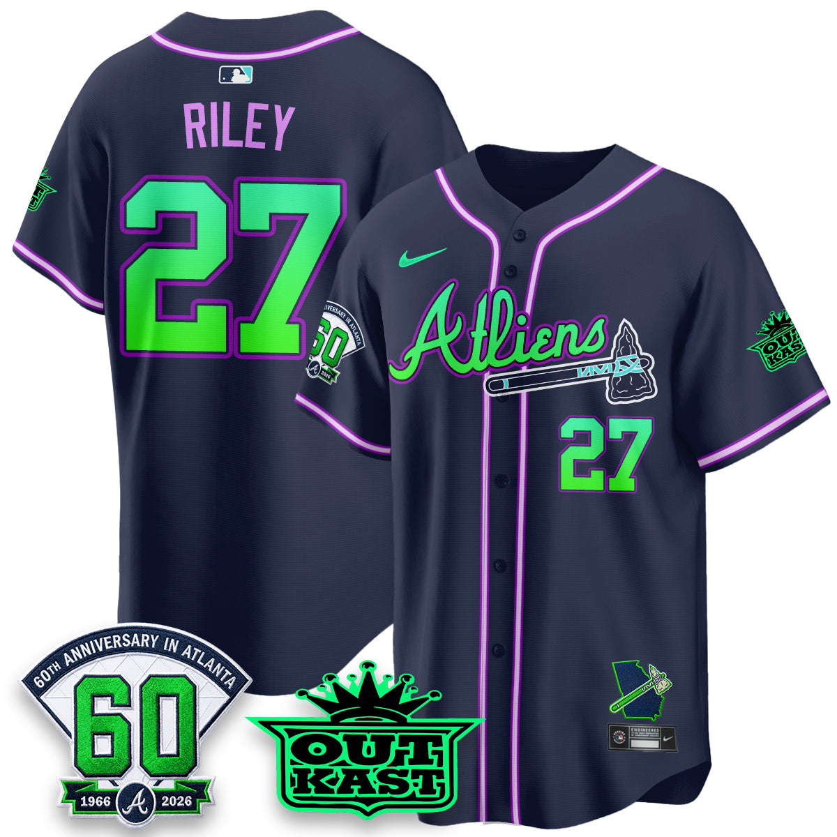 Atlanta Braves x Atliens Cool Base Galaxy Version Jersey - Stitched
