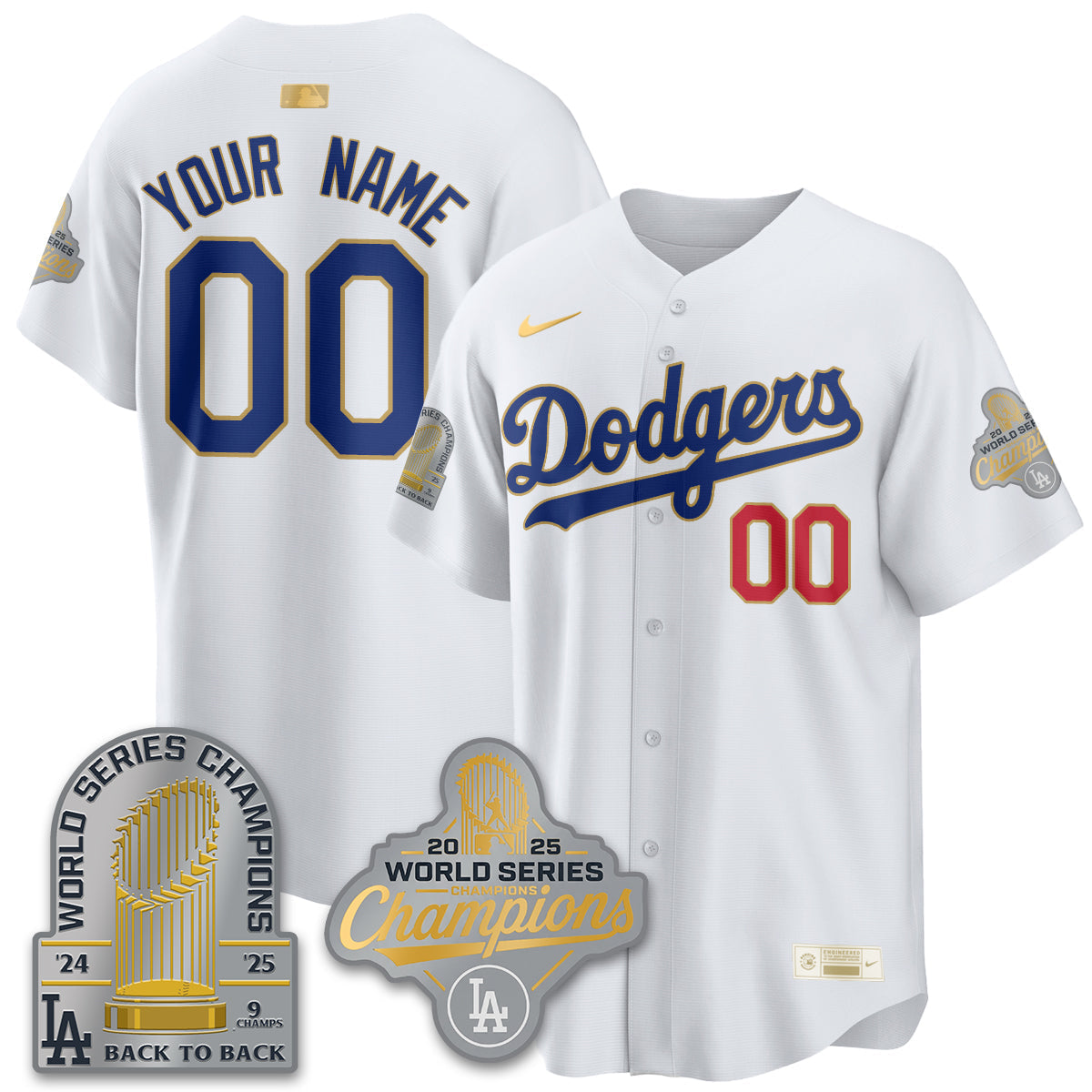 LAD Gold Collection Stadium Vapor Limited Custom Jersey - 9x Champs - Stitched