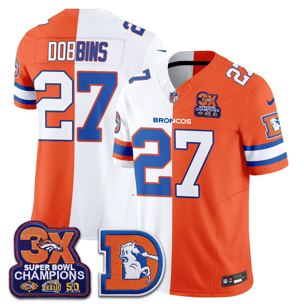 Denver Broncos Throwback Split Vapor Jersey - Stitched-NQD