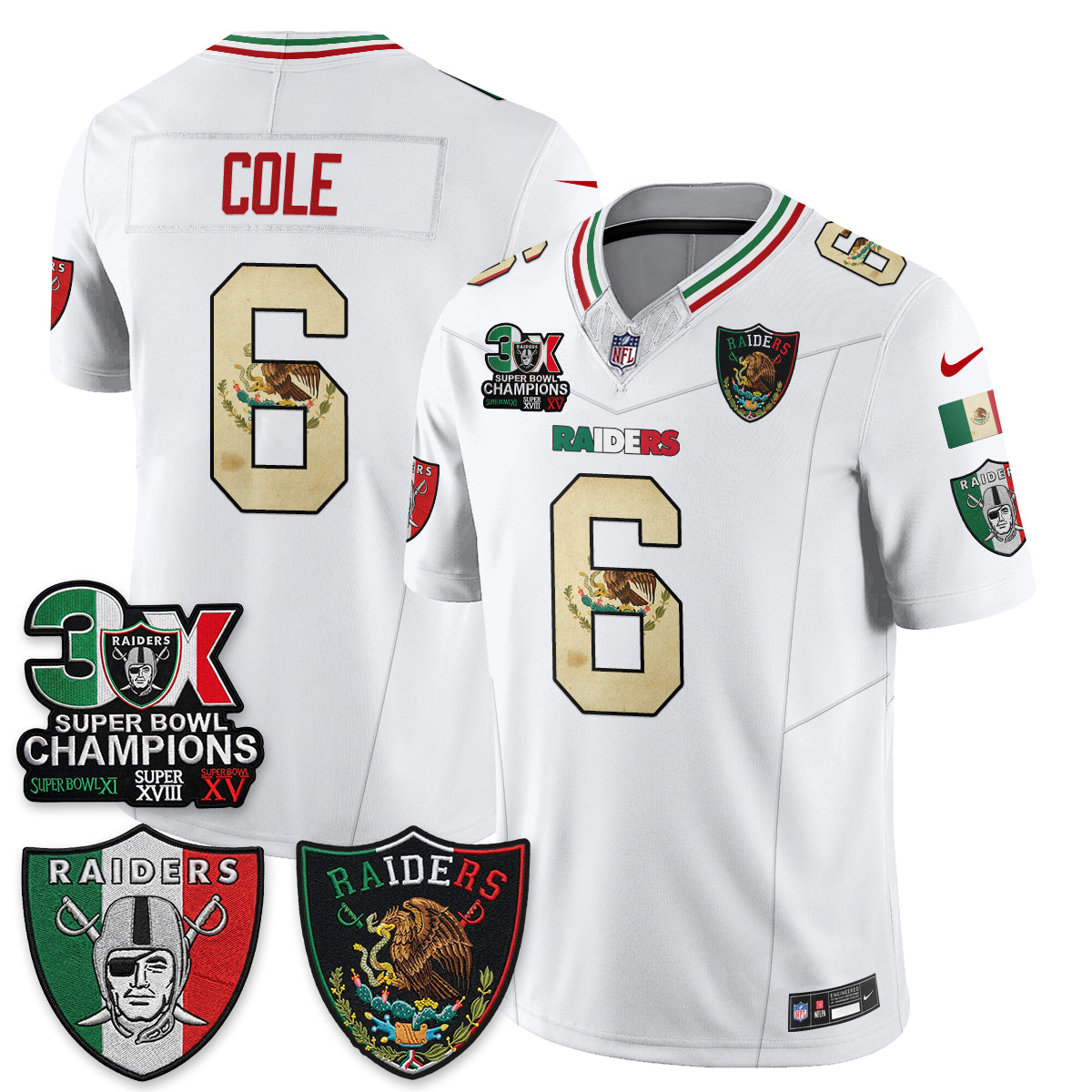 Las Vegas Raiders 3X Champs Mexico Edition Vapor Jersey - Stitched