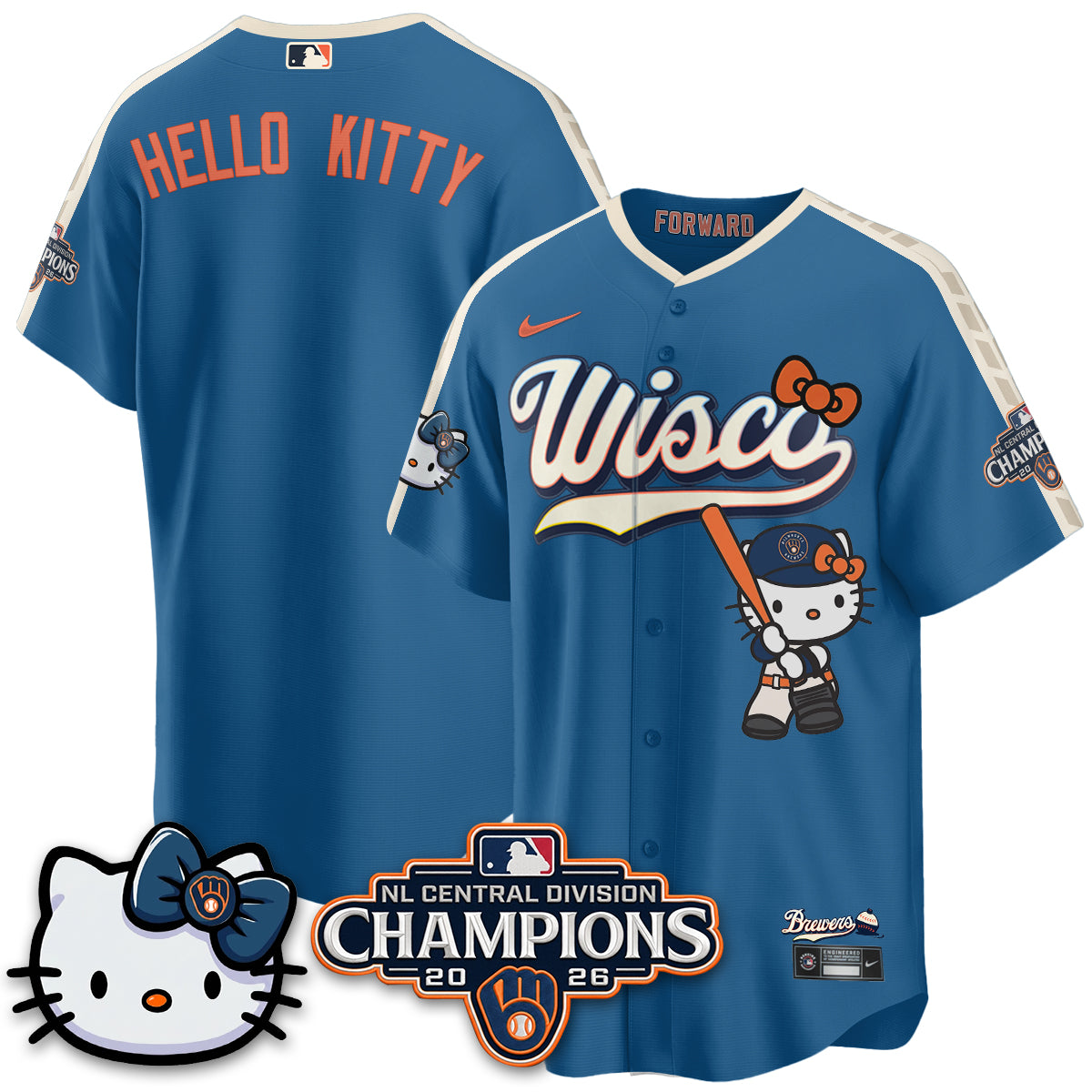 Milwaukee Brewers NL Central Champs x Meow KT Vapor Pink Jersey - Stitched