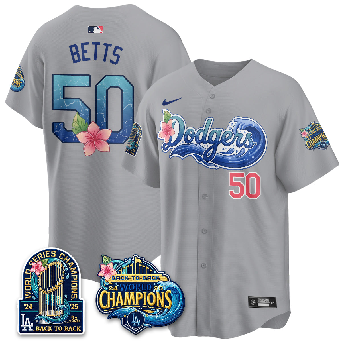 Los Angeles Dodgers Coastal Vapor Hawaiian Jersey - All Stitched