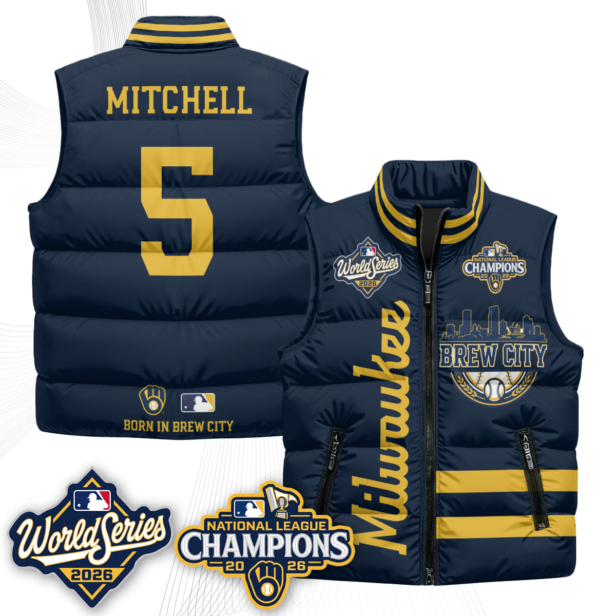 Milwaukee Brewers 2026 NL Champions Puffer Vest - Printed