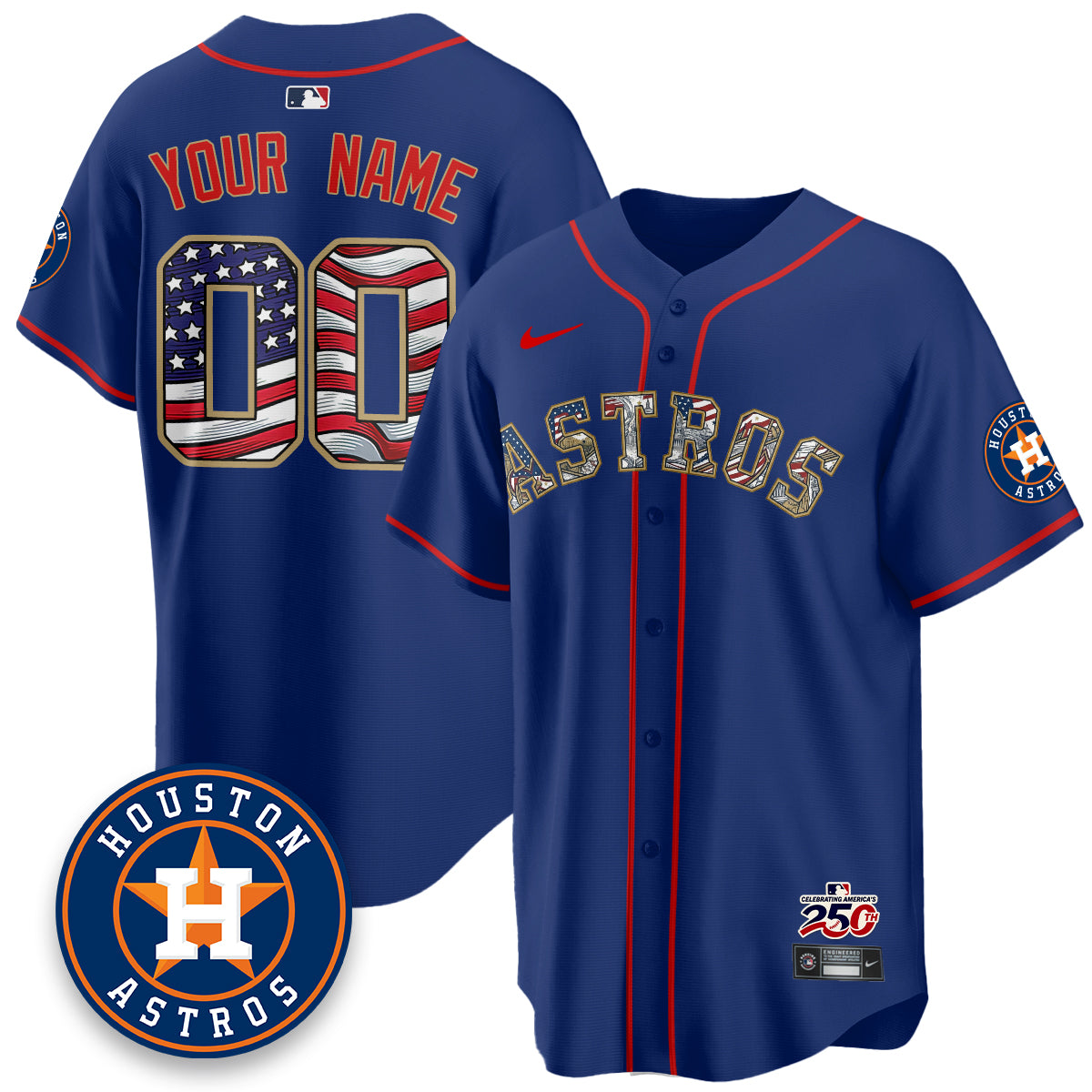 Houston Astros 2026 Independence Day USA Vapor Limited Custom Jersey - Stitched