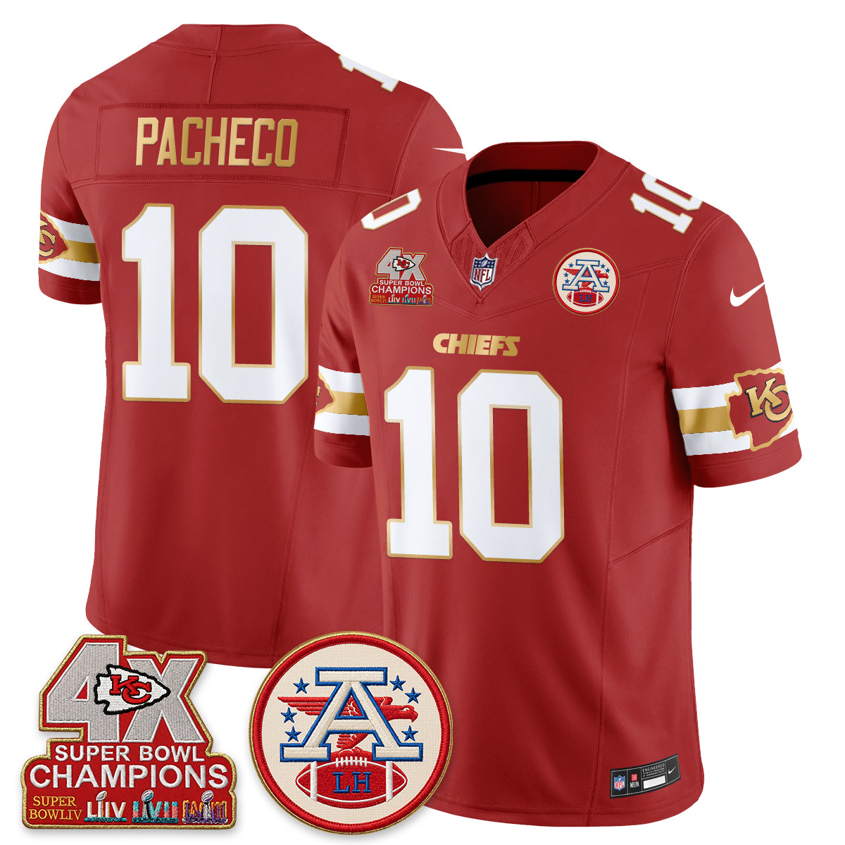 Kansas City Chiefs 4X Champs Gold Edition Vapor Jersey - Stitched