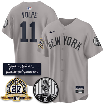 NYY John Sterling Tribute Patch Vapor Premier Limited Jersey - Stitched