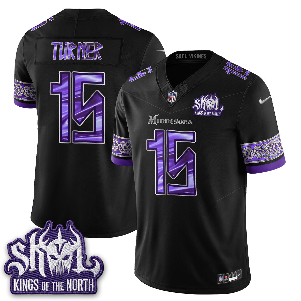 Minnesota Vikings Fangear Edition Warrior Skol Patch Vikings Font Vapor Jersey - Stitched