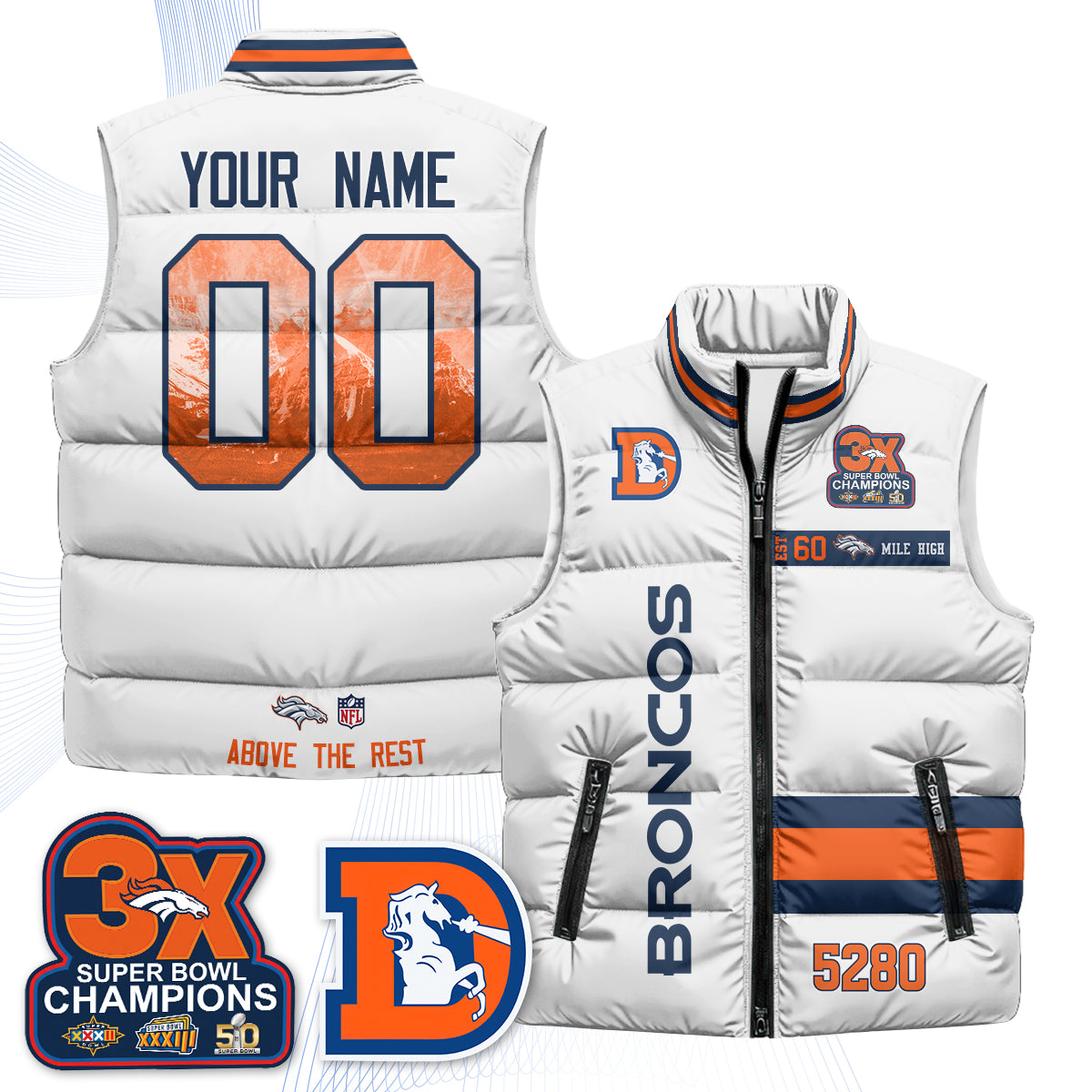 Denver Broncos "Mile High" Custom Puffer Vest - Printed