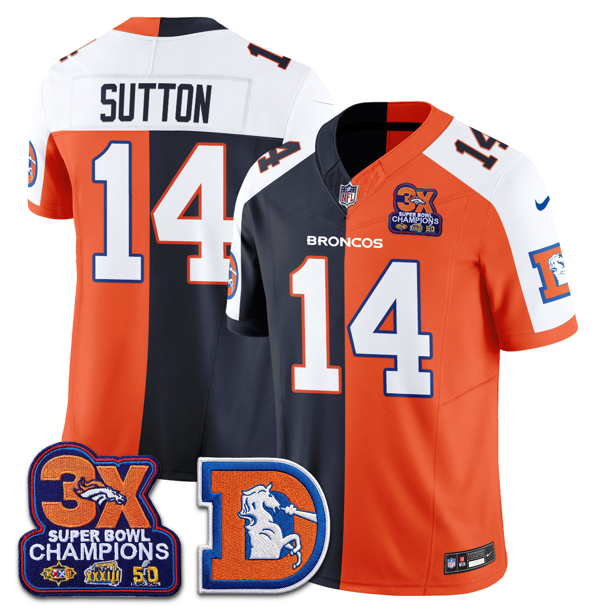 Denver Broncos Throwback Split Vapor Jersey - Stitched-NQD