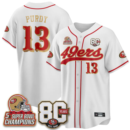 SF 80 Years & 5X Champs Patch Black Gold Baseball Jersey - Stitched