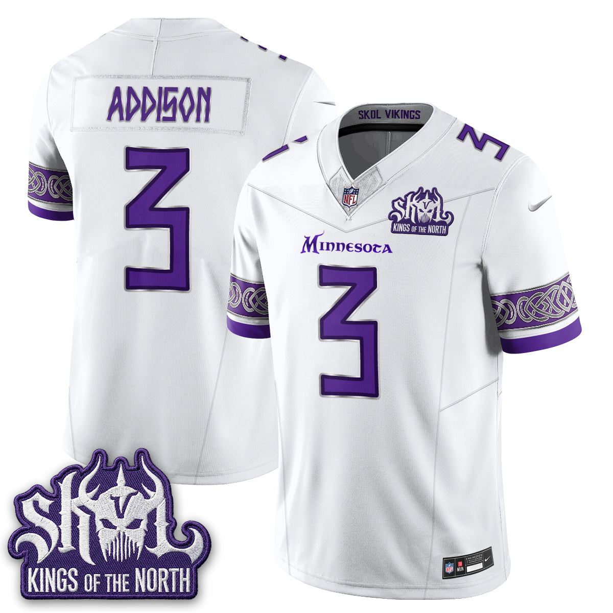 Minnesota Vikings Fangear Edition Warrior Skol Patch Vikings Font Vapor Jersey - Stitched