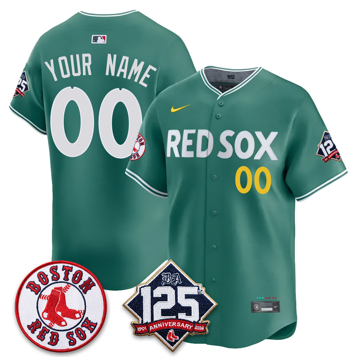 Boston Red Sox 125th Anniversary Patch Vapor Custom Jersey - Stitched