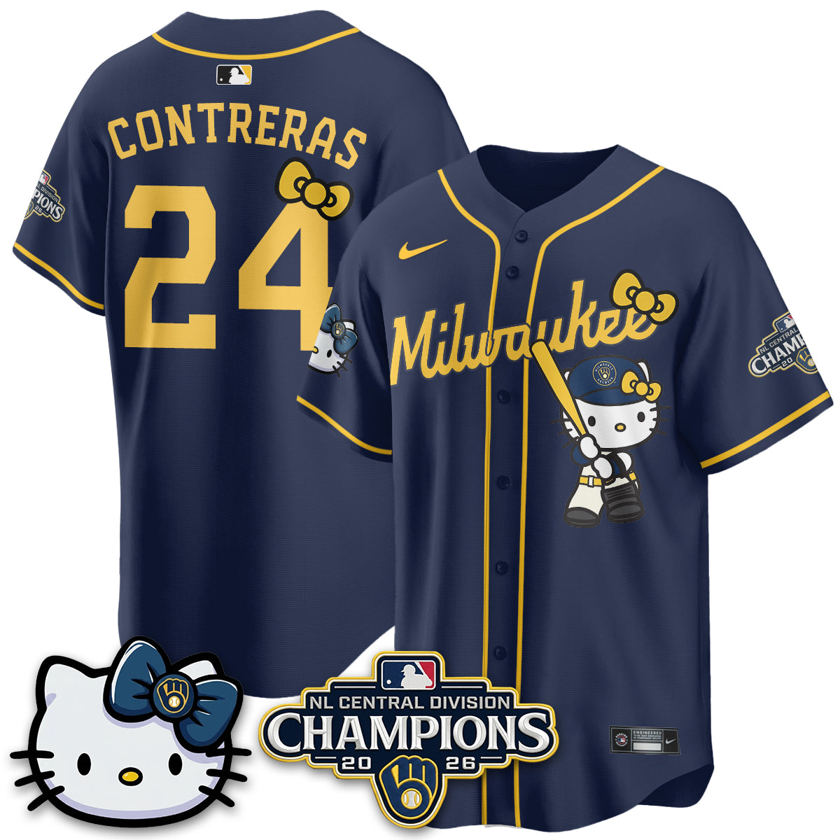 Milwaukee Brewers NL Central Champs x Meow KT Vapor Pink Jersey - Stitched