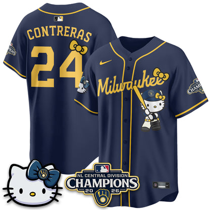 Milwaukee Brewers NL Central Champs x Meow KT Vapor Pink Jersey - Stitched