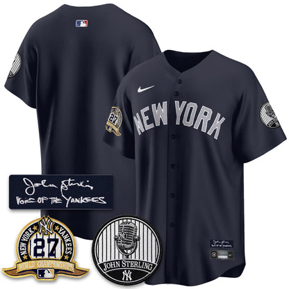 NYY John Sterling Tribute Patch Limited Gold Jersey - Stitched