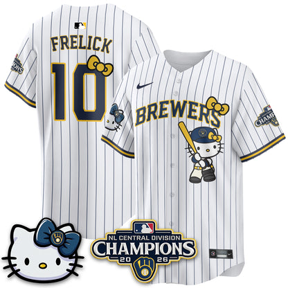 Milwaukee Brewers NL Central Champs x Meow KT Vapor Pink Jersey - Stitched