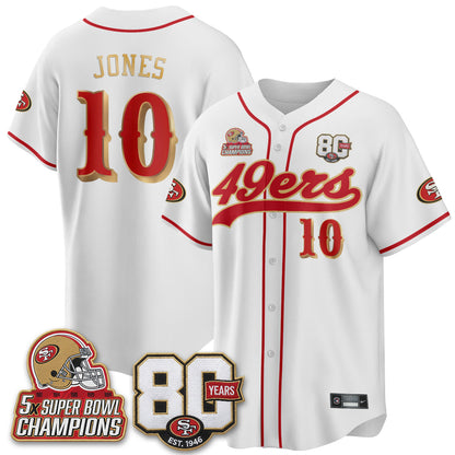 SF 80 Years & 5X Champs Patch Black Gold Baseball Jersey - Stitched