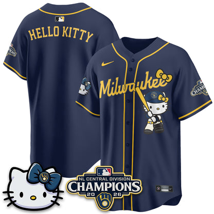 Milwaukee Brewers NL Central Champs x Meow KT Vapor Pink Jersey - Stitched