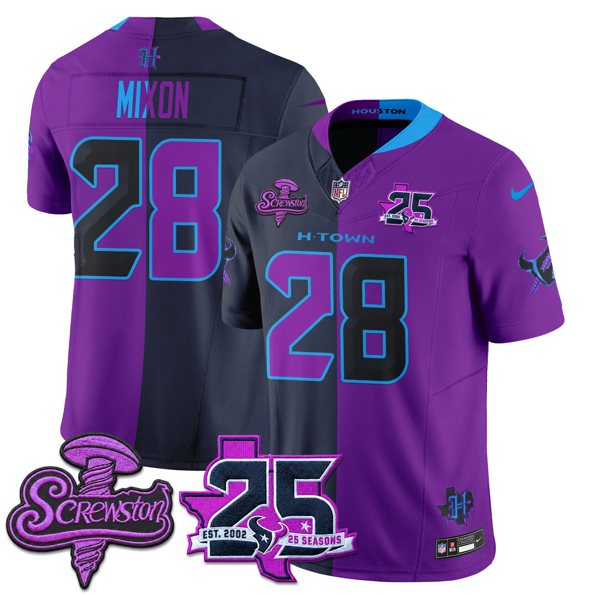 Houston Texans DJ Screw Split Vapor Jersey - Stitched
