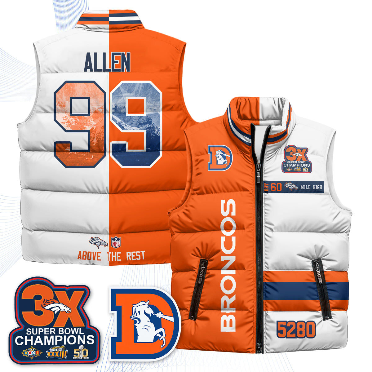 Denver Broncos "Mile High" Puffer Vest - Printed
