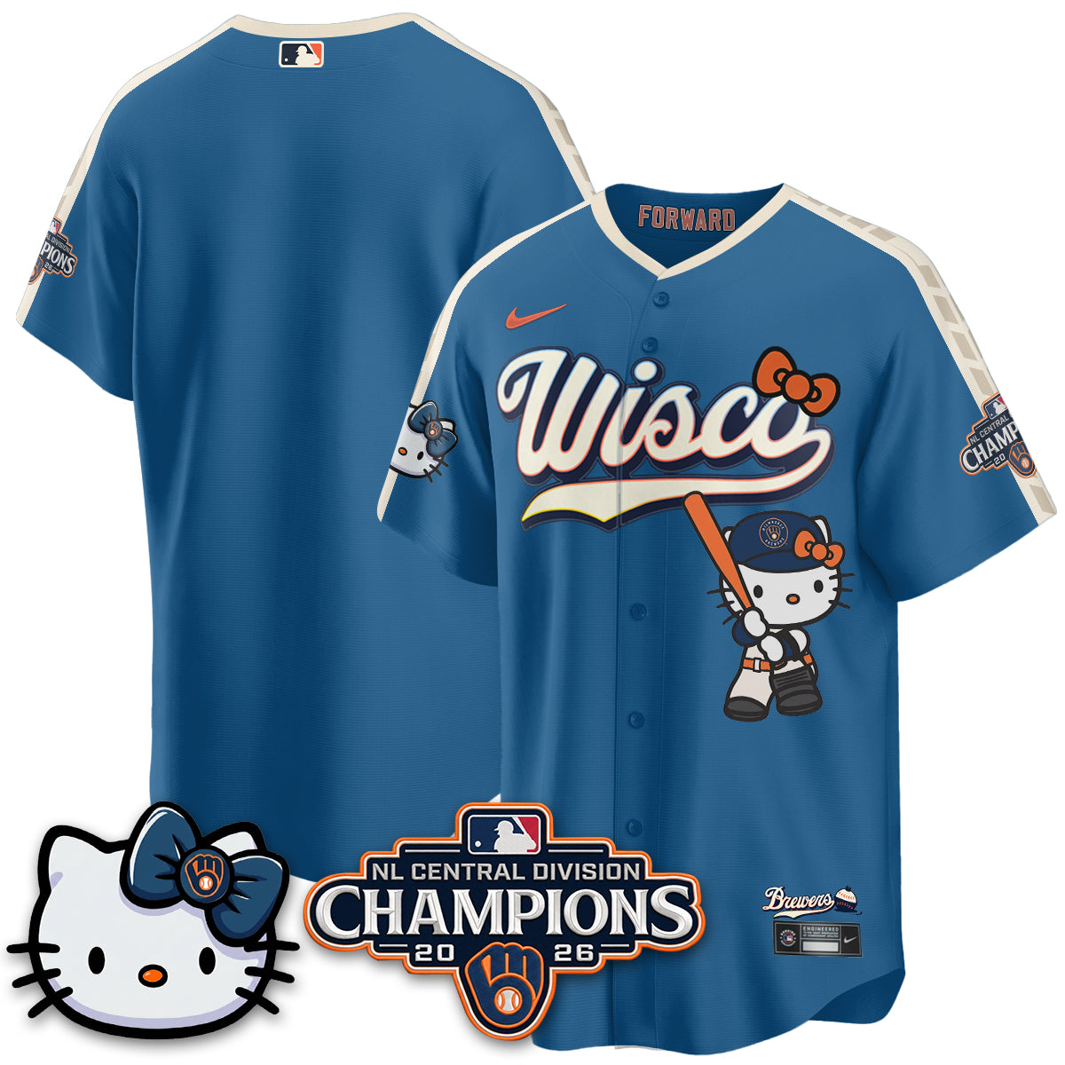Milwaukee Brewers NL Central Champs x Meow KT Vapor Pink Jersey - Stitched