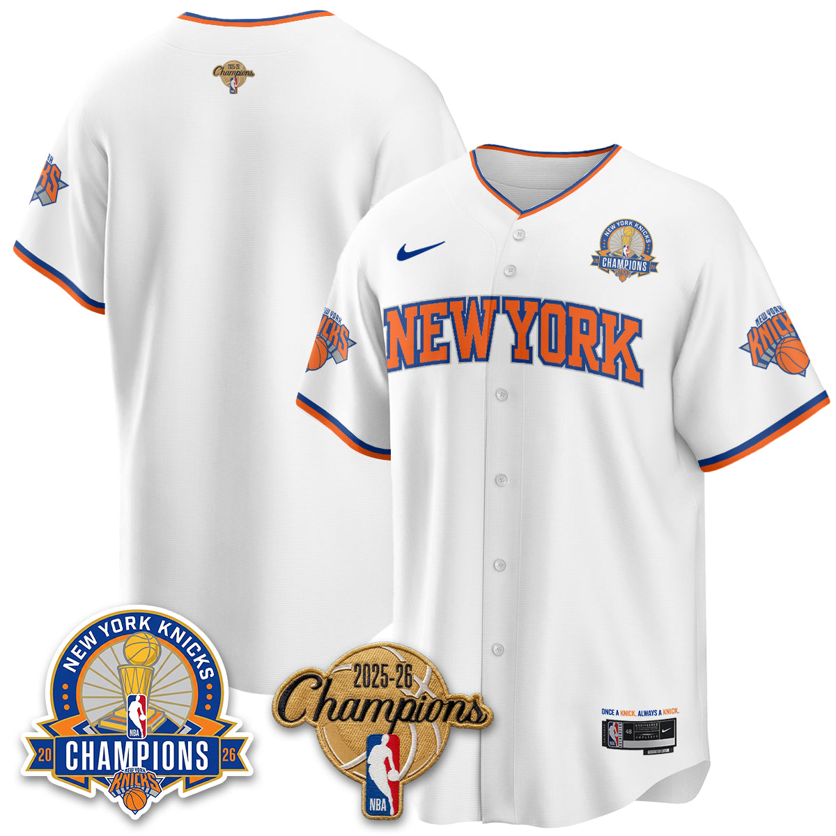 New York Knicks 2026 NBA Champions Cream Baseball Edition Vapor Jersey - Stitched