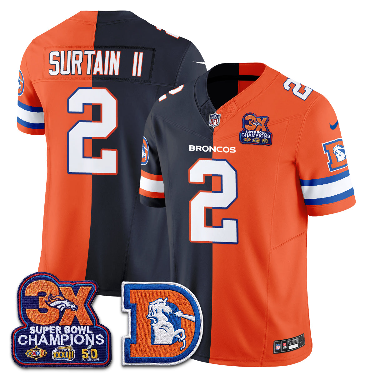 Denver Broncos Throwback Split Vapor Jersey - Stitched-NQD