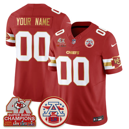 Kansas City Chiefs 4X Champs Gold Edition Vapor Custom Jersey - Stitched