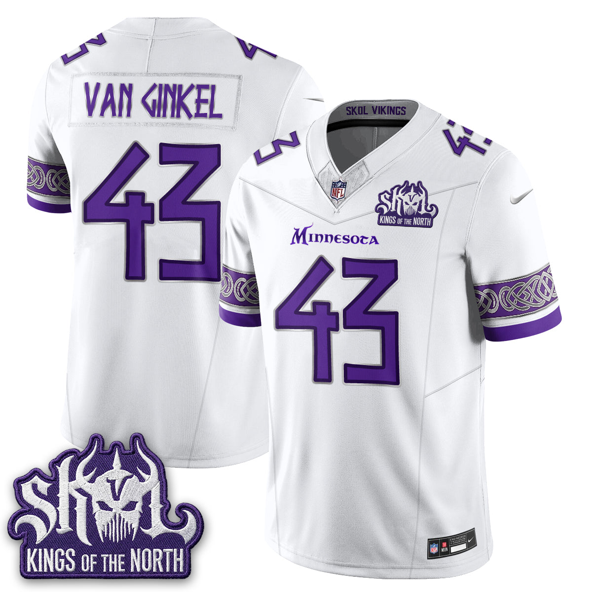 Minnesota Vikings Fangear Edition Warrior Skol Patch Vikings Font Vapor Jersey - Stitched