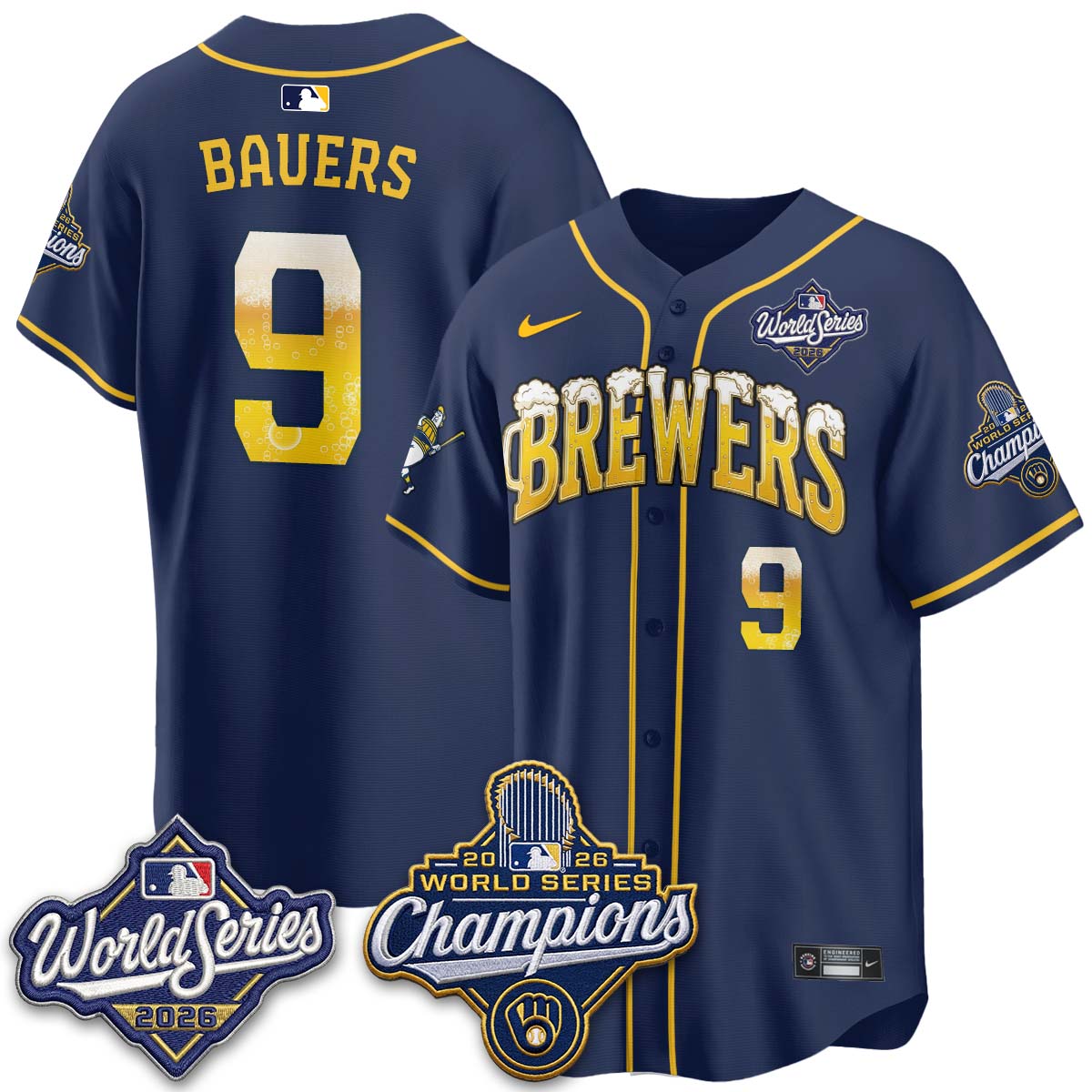Milwaukee Brewers "Pitcher & Pint" 2026 WS Champions Vapor Jersey - Stitched
