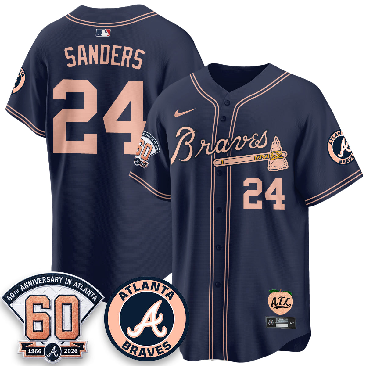 Atlanta Braves 60th Anniversary Peach Edition Vapor Premier Limited Jersey - All Stitched (1)